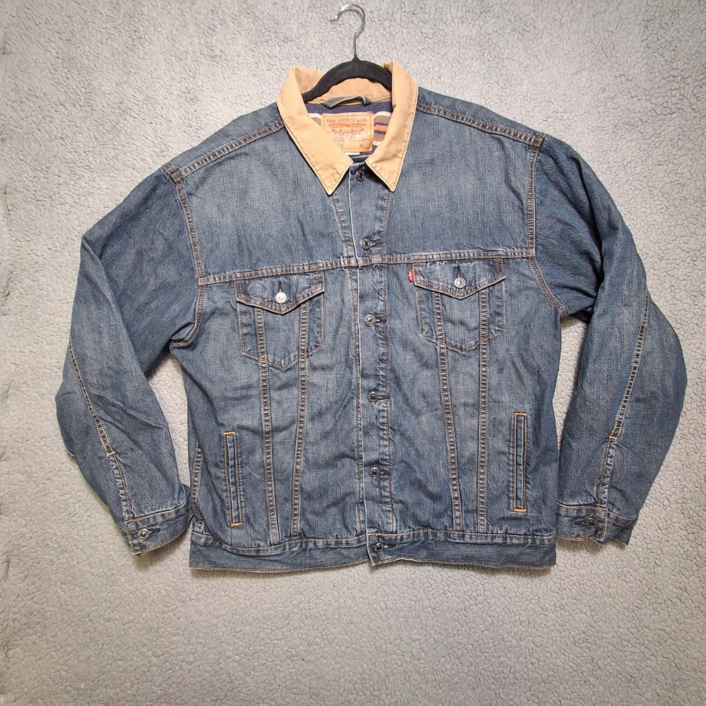 Vintage Levi's Trucker Jacket Mens XL Blue Blanket Lined Canvas Collar 70518